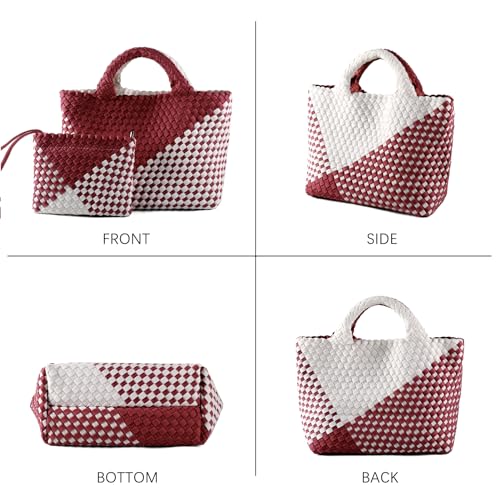 Image of Woven Bag for Women, Neoprene Tote Bag Summer Beach Handbag Purse Retro Handmade Travel Shoulder Bag Set