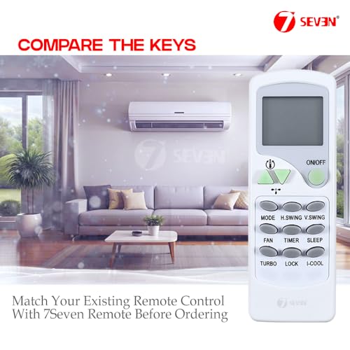 Image of 7SEVEN Compatible with Videocon AC Remote Control Model 7C Suitable for 1 1.5 2 Ton Split and Window Air Conditioner - Match Each Key by Key Exactly with Existing AC Remote Functions