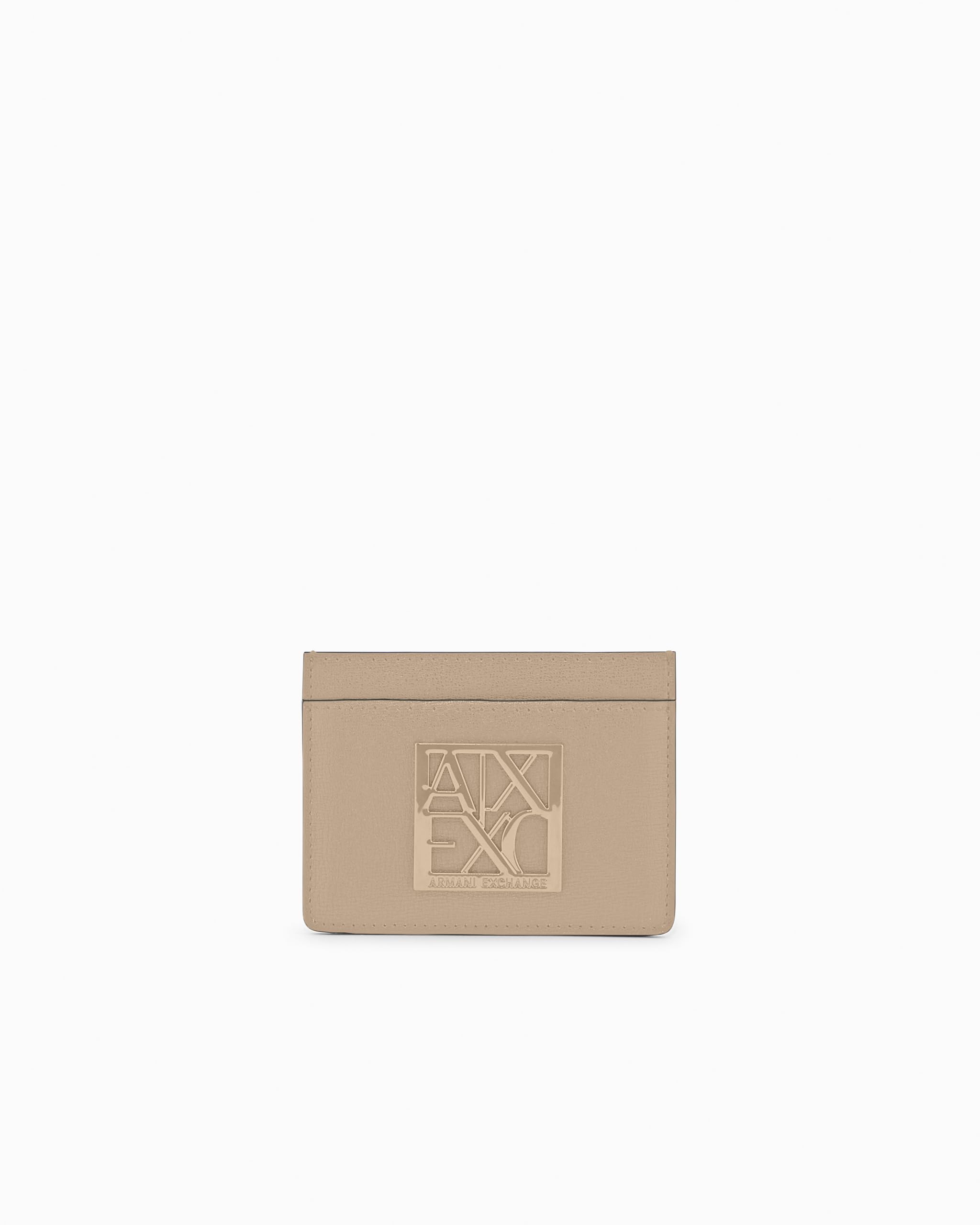 Armani Exchange Women's Susy Classic Metal Logo Cards Accessory Travel Wallet, Sand