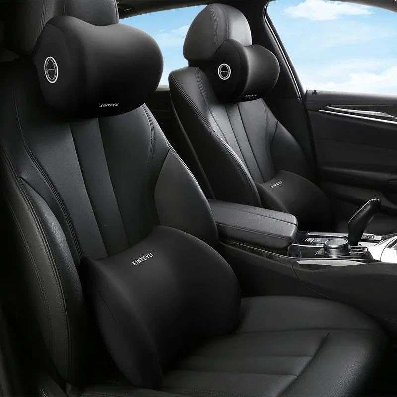 Image of Memory Foam Cars Neck and Lumbar Support Pillow, Removable Cover, Head Rest Support for Cars, Office Chair, Black, 1 Pack (Neckrest & Backrest (Black))