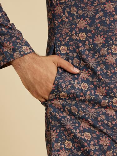 Image of Manyavar Men's Viscose Blend Floral Print Kurta Pyjama Set (2pcs)