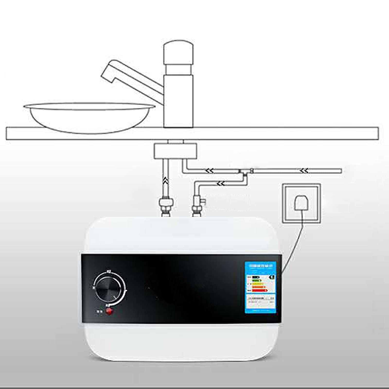 Serbatoio acqua calda sotto tavolo piccolo scaldabagno elettrico 6 litri di capacità IPX4 1500W Bianco