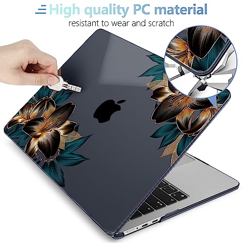 Image of MEEgoodo for M5 /M4 /M3 /M2 MacBook Air 15 inch Case 2026 2025 2024 2023, Case Fit Model (A3448 /A3241 /A3114 /A2941) for MacBook Air 15.3 inch, Golden Lilies