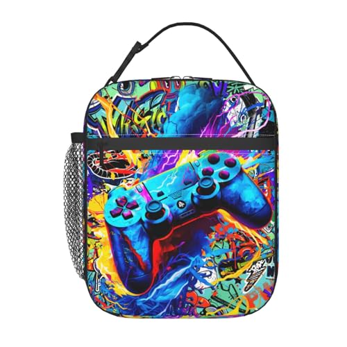Anyako Video Game Joystick Funny Portable Abstract Colorful Lunch Bag Insulated Lunch Box Reusable Totes For Women Men Work Picnic Camping