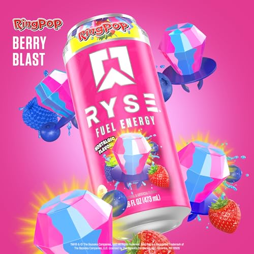 Image of RYSE Fuel Energy Drink - Ring Pop Berry Blast - Sugar Free, Gluten Free & Vegan - 200mg Natural Caffeine, Taurine & Choline for Focus & Energy - No Artificial Colors - 16 fl oz Cans (12-Pack)