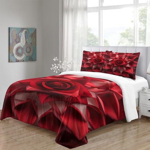 Housse de couette hypoallergénique lit simple fleur rouge - 5