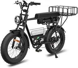 Bicicleta Elétrica 500W, Bateria 48V/12A, Preta, Velocidade 20km/h, Painel Digital, Farol LED, Freio Tambor, Cesta Frontal, Autonomia 25km, Carga Máxima 150kg