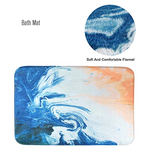 Muatoo Beach And Ocean Waves Shower Curtain Sets With Non-Slip Rugs, Toilet Lid Cover And Bath Mat, Waterproof Abstract Shower Curtain With Standard Size 72 By 72 (Blue Orgnge White) #TOP2