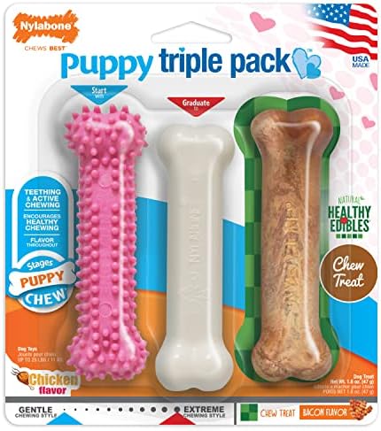 Nylabone Puppy Chew Variety Toy & Treat Triple Pack Pink Small/Regular (3 Count)