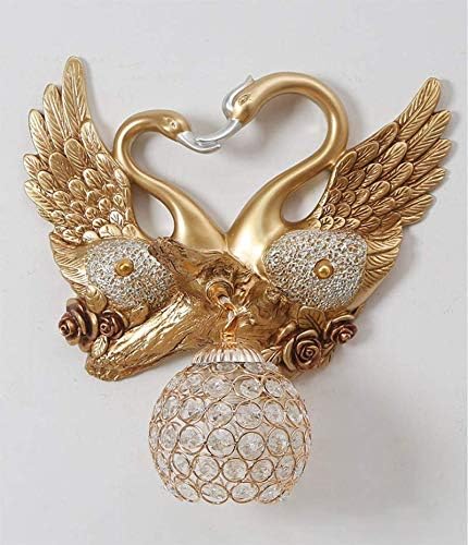 LITFAD Swan Bedroom Wall Sconce Modern Metal 1 Light Gold Wall Lighting with Globe Crystal Shade 110V-120V Indoor Wall Lamp for Bedroom Living Room Hotel Corridor
