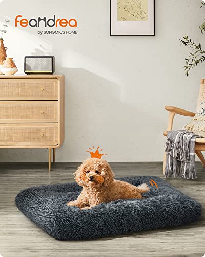 Feandrea Hundebett, Hundekissen, Flauschige Hundematte, Langer Plüsch, 80 x 50 cm, weiche Polsterung, maschinenwaschbar, multifunktional, dunkelgrau PGW201G02