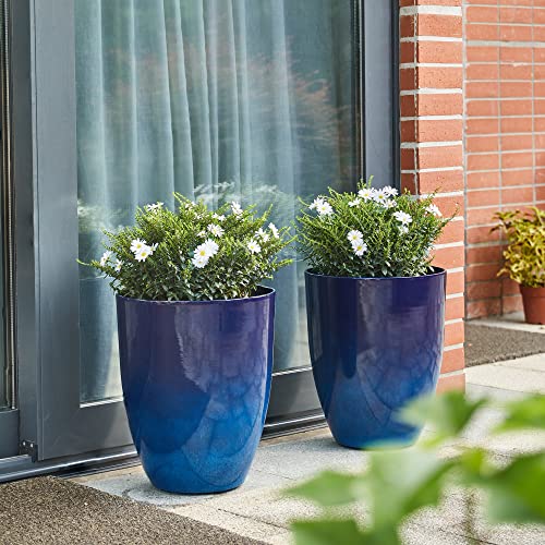 Glitzhome Set Of 2 Planters For Outdoor Plants 16.75''H Large Gradient Cobalt Blue Planter Tall Planter Pot With Drainage Hole For Outdoor Front Porch And Patio #TOP5