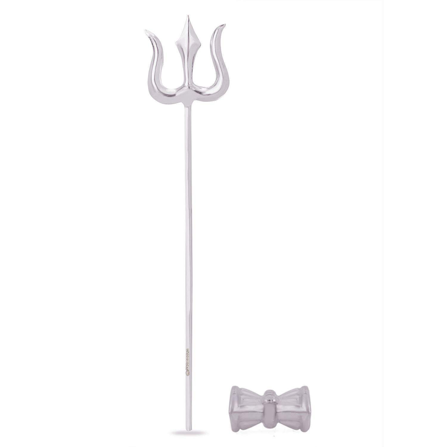 Pure Silver Trishul Trident and Damroo Set for Puja, Temple at Home - 97%-99% Pure BIS Hallmarked, Silver (Combo of 2)