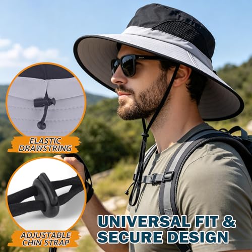 Image of Wide Brim Sun Bucket Hat, Waterproof Boonie Hat for Men & Women | UPF 50+ UV Protection, Adjustable Fit, Chin Strap & Sweatband, Foldable Durable for Fishing Hiking Garden Beach