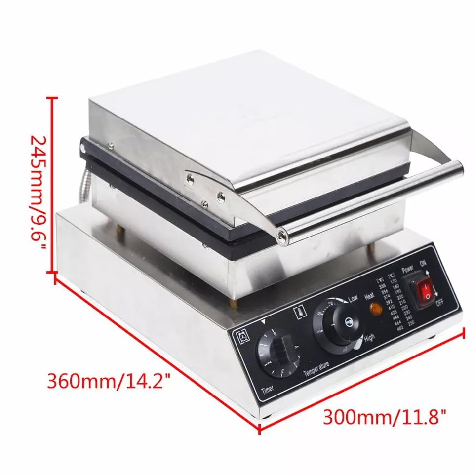 Stainless Steel Square Waffles Maker Machine, Commercial Non-Stick Electric Bread Donut Making Machine, Adjustable Temperature & Timer Electric Doughnut Make For Home And Business (4 Waffle Maker)