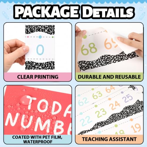 Líneas numéricas de 20 a 120 para decoración de aula con 31 cuadernos de matemáticas 3