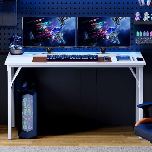 Image of Need Folding Computer Desk, Large 60 inches Folding Table for Home Office, No Install Needed Foldable Writing Table Desk, White