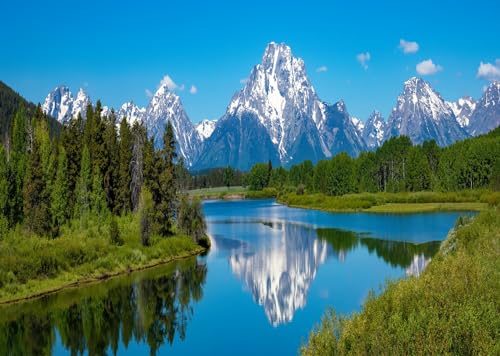 CORFOTO 7x5ft Fabric Mountains Lake Backdrop Grand Teton Snake River in National Park Photography Background for Nature Backdrop Decor Photo Portraits Video Studio Photo Props