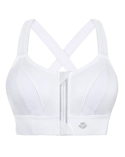 YIANNA Femme Soutien Gorge Sport Maintien Extreme Grande Taille Brassière sans Armature Fermeture Devant - L - Blanc
