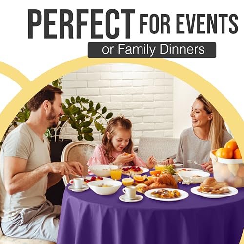 Image of Exquisite 66% Thicker Premium Purple Round Tablecloth 0.5 Mil 6 Pack Plastic Table Cloth Disposable 84 Inch Round Plastic Tablecloth Won't Tear Easily Like Cheap Thin Brands