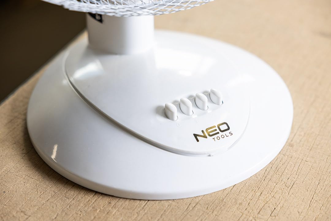 NEO TOOLS Tischventilator 45W - 70° Oszillation, 3 Geschwindigkeiten, 50 m³/min Luftstrom, Leiser Betrieb, Kompakt Ventilator für Büro, Schlafzimmer & Zuhause