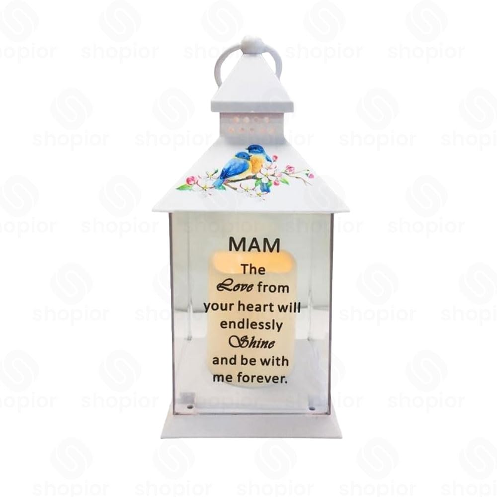 Waterproof Memorial Light Up Lantern for Graveside – Birds Flickering LED Candle with Timer, Weatherproof Remembrance Sympathy Gift or Loved Ones (Birds Lantern - Mam)