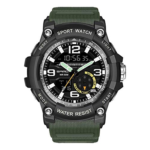 KXAITO Men's Watches Sports Outdoor Waterproof Military Watch Date Multi Function Tactics LED Alarm Stopwatch (05_Green2)