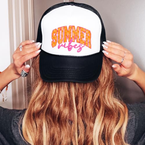 Image of Summer Vibes Graphic Adjustable Cap Women and Teens Classic 5 Panel Mesh Snap Back Trucker Hat