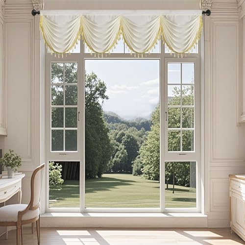 Ladity Valance for Windows Semi Sheer Kitchen Valance with Tassels