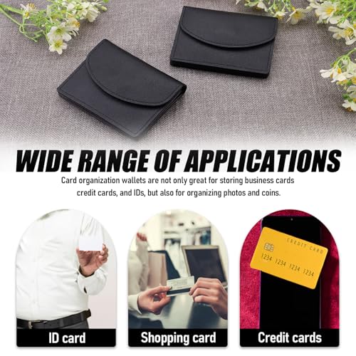 3 Pcs PU Leather Business Card Holders, Square Pocket Business Card Holder Wallet for Men with Metal Snap Button for Storing Change, Credit Cards, ID Cards (Black) 5