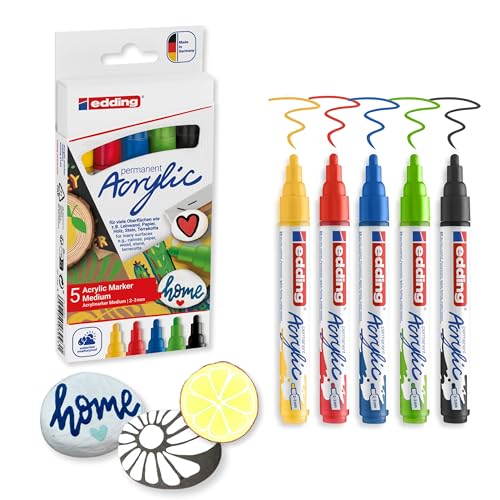edding 5100 Acrylmarker - schwarz, rot, blau, gelb, gelb-grün - 5...