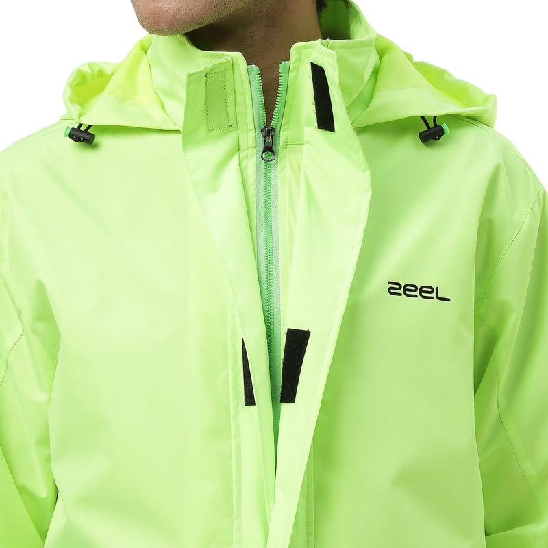 Image of ZEEL Rain Coat for Men Waterproof for Bike Riders with Adjustable Hood and Pocket,Waterproof Raincoat with Polyester Jacket, Pants and Carrying Pouch,AZ18