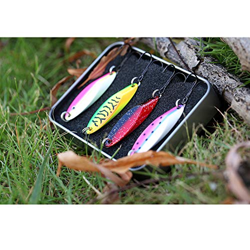 SUNMILE Fishing Spoons Lure with VMC Treble Hooks Casting Metal Fishing Lures Blade Baits for Trout Bass Pike Walleye Salmon Lure(mixcolor 4pcs, 1/2oz) - Thumbnail 4