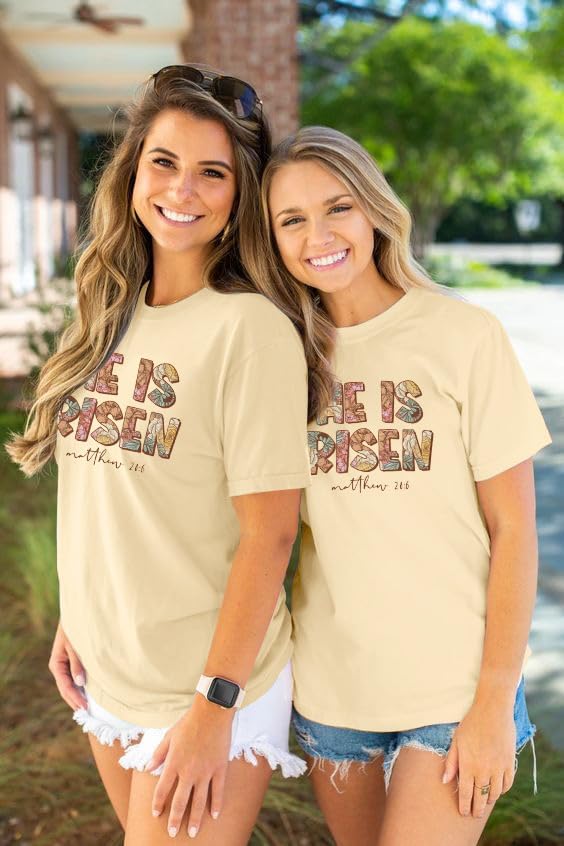 ASTANFY Womens Easter Shirt Christian Shirts: He is Risen Shirt Christian Easter Graphic T Shirt Casual Easter Shirts - Image 4