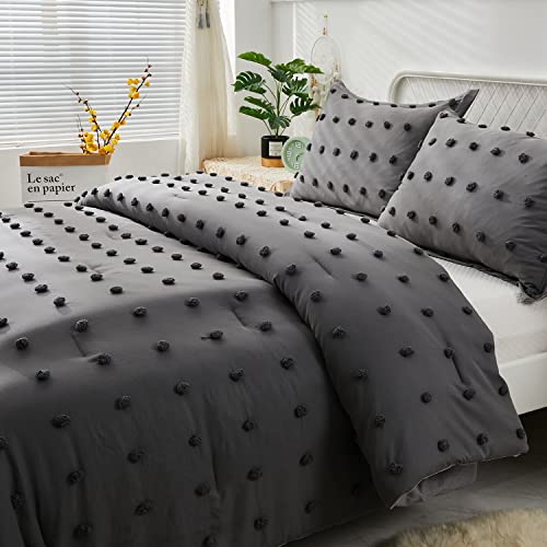 TEALP Bohu Tufted Grey Full Comforter Set (80x90 inches), 3 Pieces- 100% Soft Microfiber Jacquard Lightweight Comforter with 2 Pillowcases, Chenille Dots All Season Down Comforter Set Bedding TEALP Bohu Tufted Grey Full Comforter Set (80x90 inches), 3 Pieces- 100% Soft Microfiber Jacquard Lightweight Comforter with 2 Pillowcases, Chenille Dots All Season Down Comforter Set Bedding