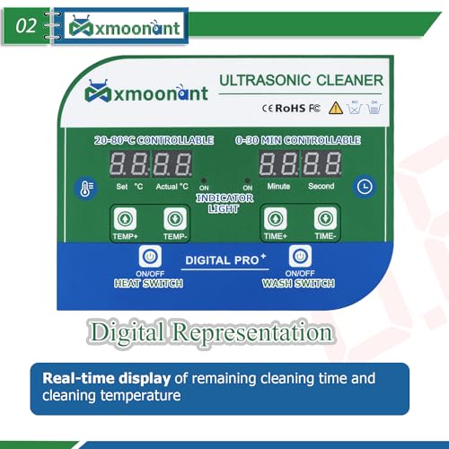 Mxmoonant Ultraschallreiniger 2L Digitalsteuerung, 0-30min Timer, 20~80 ℃, 40KHz 60W Professional Typ mit Korb & feinmaschigem Ball