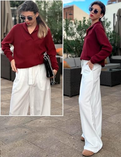 Image of Zeagoo Womens Sweaters Fall Fashion 2025 Long Sleeve Tops V Neck Business Casual Collared Knit Tunic Pullover Outfits