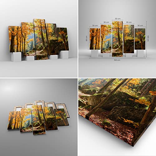 Tableau moderne 150x100cm triptyque d'automne en 5 parties pour salon - 2