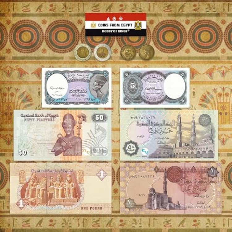 Egypt Novelty Coin and Souvenir Note Set - 5 Items - Ramses II, Nefertiti, Tutankhamun, Cleopatra - Mosques and Temples - Ancient and Modern Egyptian Tokenage and Souvenir Notes