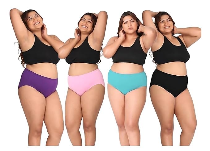styleiiimpress Women's Plus Size Cotton Panties Pack of 4, High Waist Full Coverage Underwear, Breathable Soft Stretch Briefs, Big Size Comfortable Panties for Women, Multicolor-picture-30