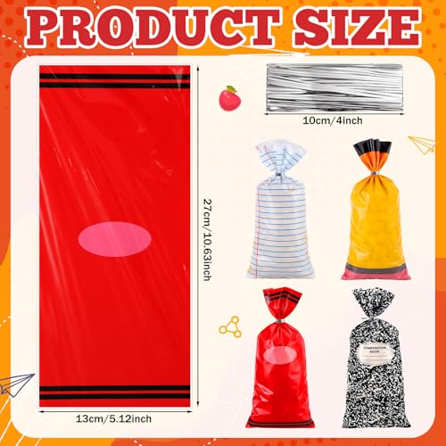 Image of 200 Pcs Back to School Popcorn Bags Bulk First Day of School Gift Bags Candy Treat Goodie Containers with 200 Silver Twist Ties for Grad Party Supplies