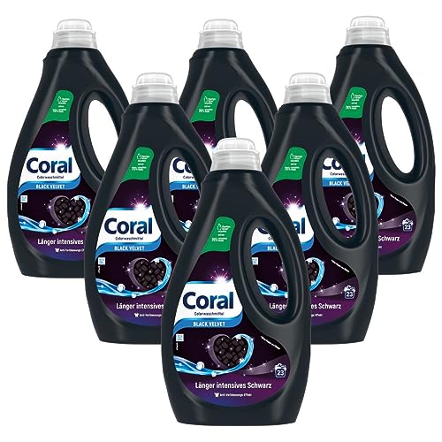 Coral Detergente líquido Black Velvet para más tiempo negro intenso con poder de cuidado del color de origen natural, 23 WL, 1,15 litros, 6 unidades