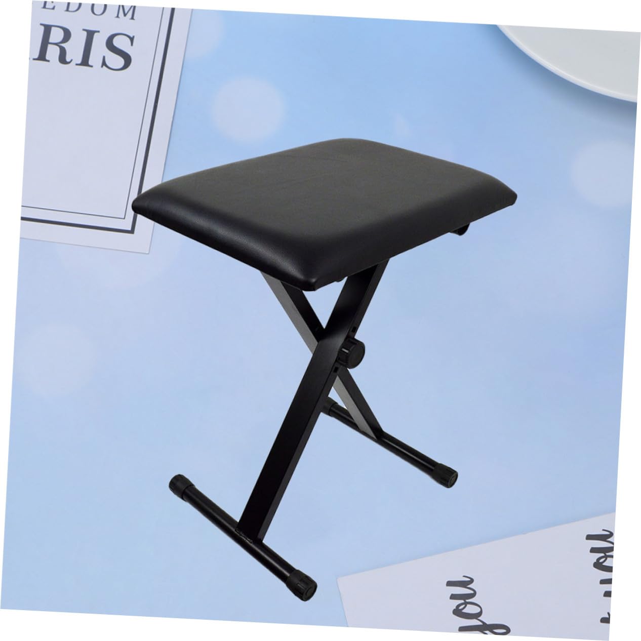 minkissy Höhenverstellbare Klavierbank X Stil Faltbar mit Gepolstertem Sitz aus Stahl Rutschfester Keyboard Hocker für Passend für Klavier und Schminktisch Schwarz