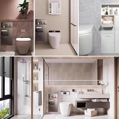 Commercial Stainless Steel Paper Towel Dispenser & Trash Can Combo - Bathroom Hand Towel Dispenser with Toilet Brush Cabinet for Hotels & Restrooms - Grey Finish