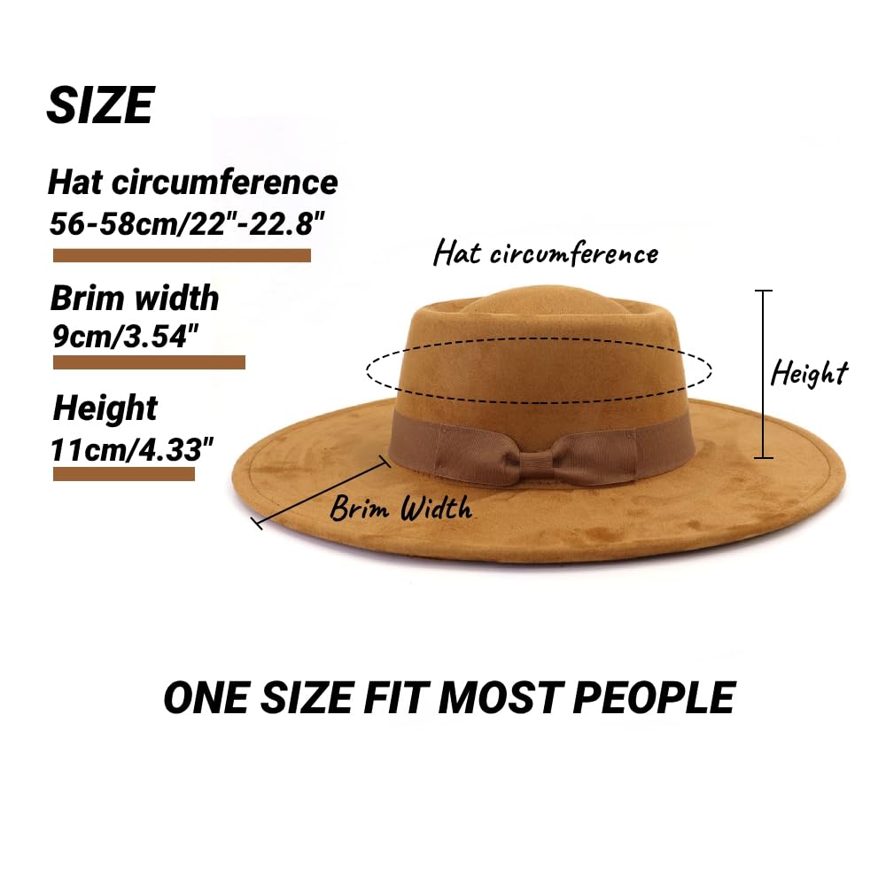 LIDHAY Cappelli Fedora a tesa larga per donne e uomini, grande camoscio Panama Rancher Cappello Pork Pie Jazz Hat