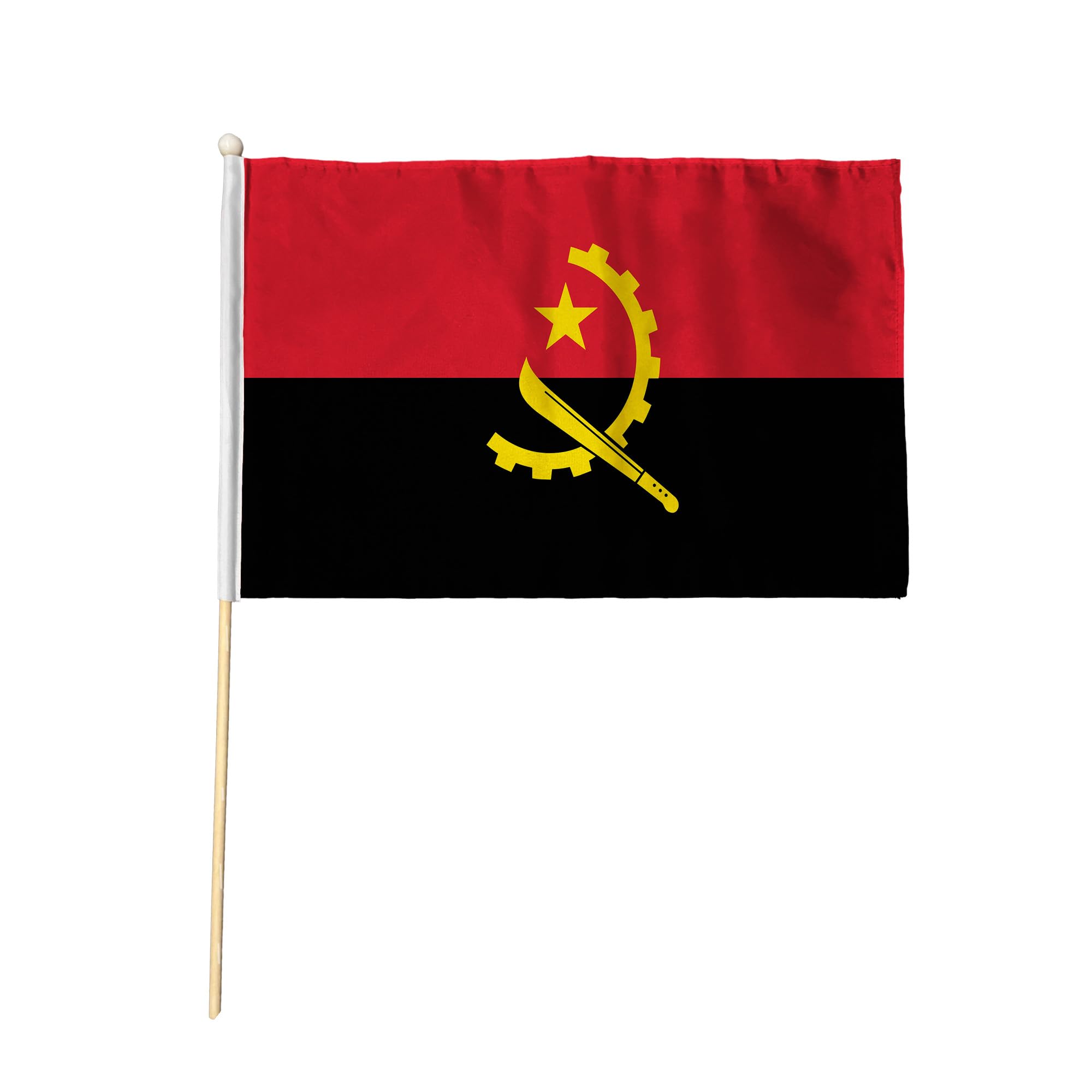 Flagtex Angola Hand Waving Flag (9x6 Inch) - Premium Wooden Stick Hand Flag with Natural Wood Pole Angolan National Flag for Events Celebrations Cultural Festivals