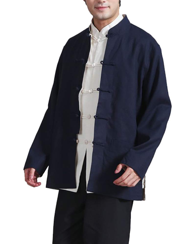 Cinese Tang Tops Uomo - Primavera Autunno Cappotto Entrambi i Lati Giacca a Maniche Lunghe Arti Marziali Kung Fu Camicie Tang Vestito Cinese Costumi Nazionali