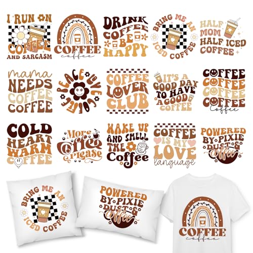 FYSUIMU 15 Sheets Boho Coffee Iron on Stickers Smile Flower