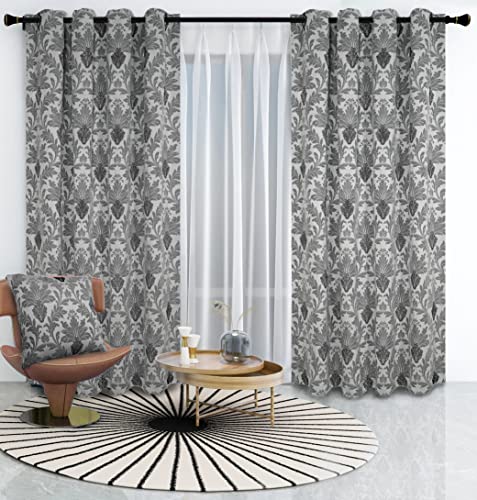 Image of PRIME LINENS Richmond Curtains for Living Room Ring Top Jacquard Fully Lined Modern Panels Eyelet Curtain for Bedroom with Tie Backs (Silver, 46" x 54")