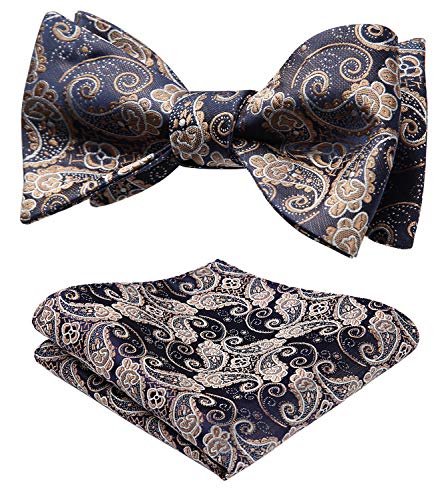 Photo de HISDERN Set quadrato tascabile da uomo con fiocco e fiocco jacquard paisley da uomo (Or)